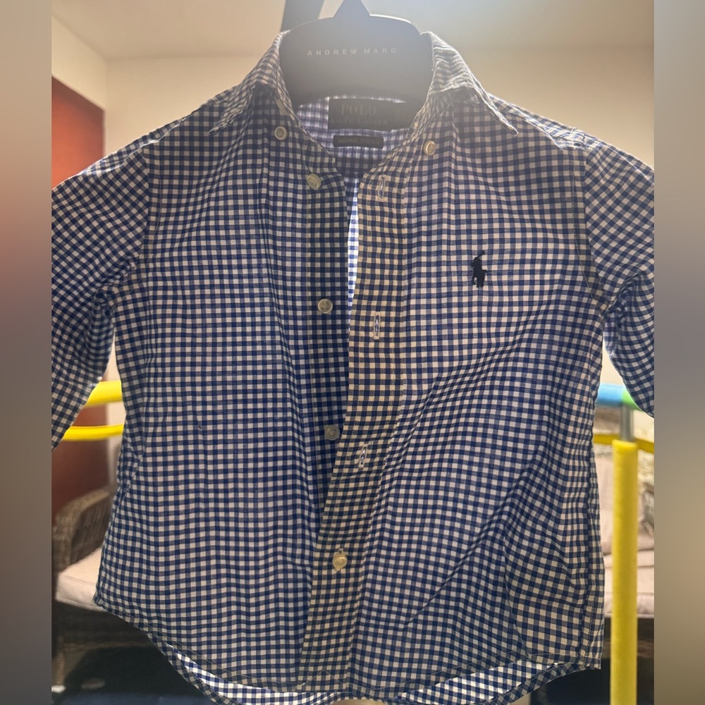Ralph Lauren kids Navy Checkered Button Down Shirt